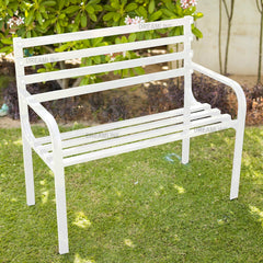 Boho Metal 2 Seater Garden Bench for Outdoor Park - (White)