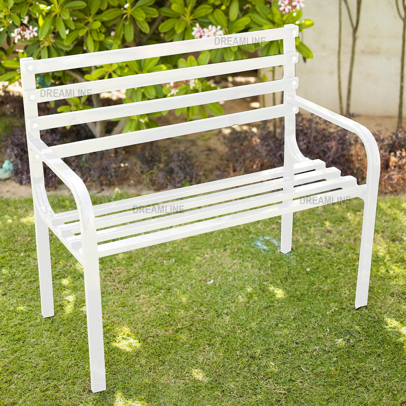 Boho Metal 2 Seater Garden Bench for Outdoor Park - (White)