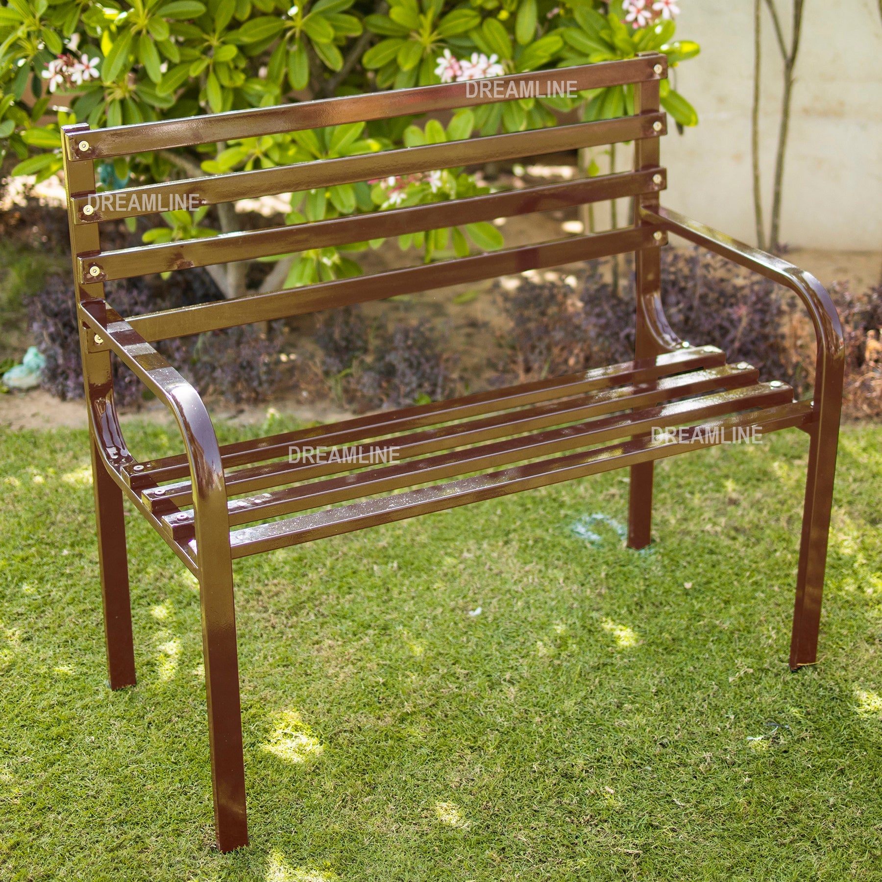 Nuevo Metal 2 Seater Garden Bench Outdoor Park - (Brown)