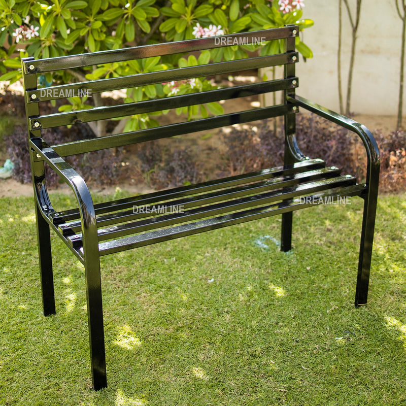 Timber Metal 2 Seater Garden Bench for Outdoor Park - (Black)