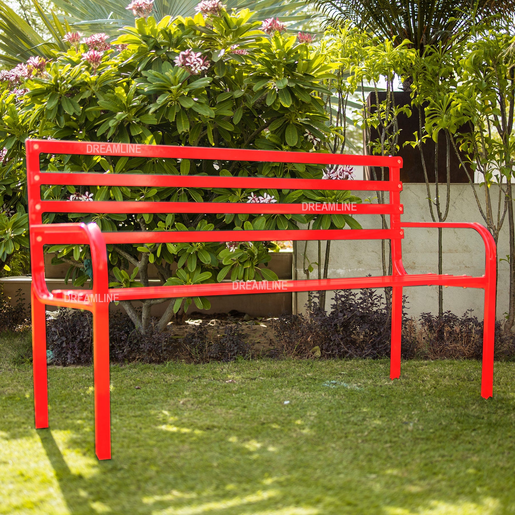 Clever Metal 3 Seater Garden Bench for Outdoor Park - (Red)