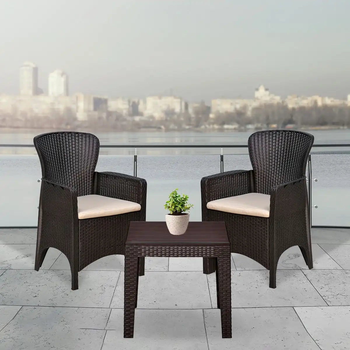 Nilkamal Breeze 2 Seater Balcony Sofa set with Round Center Table with Glass