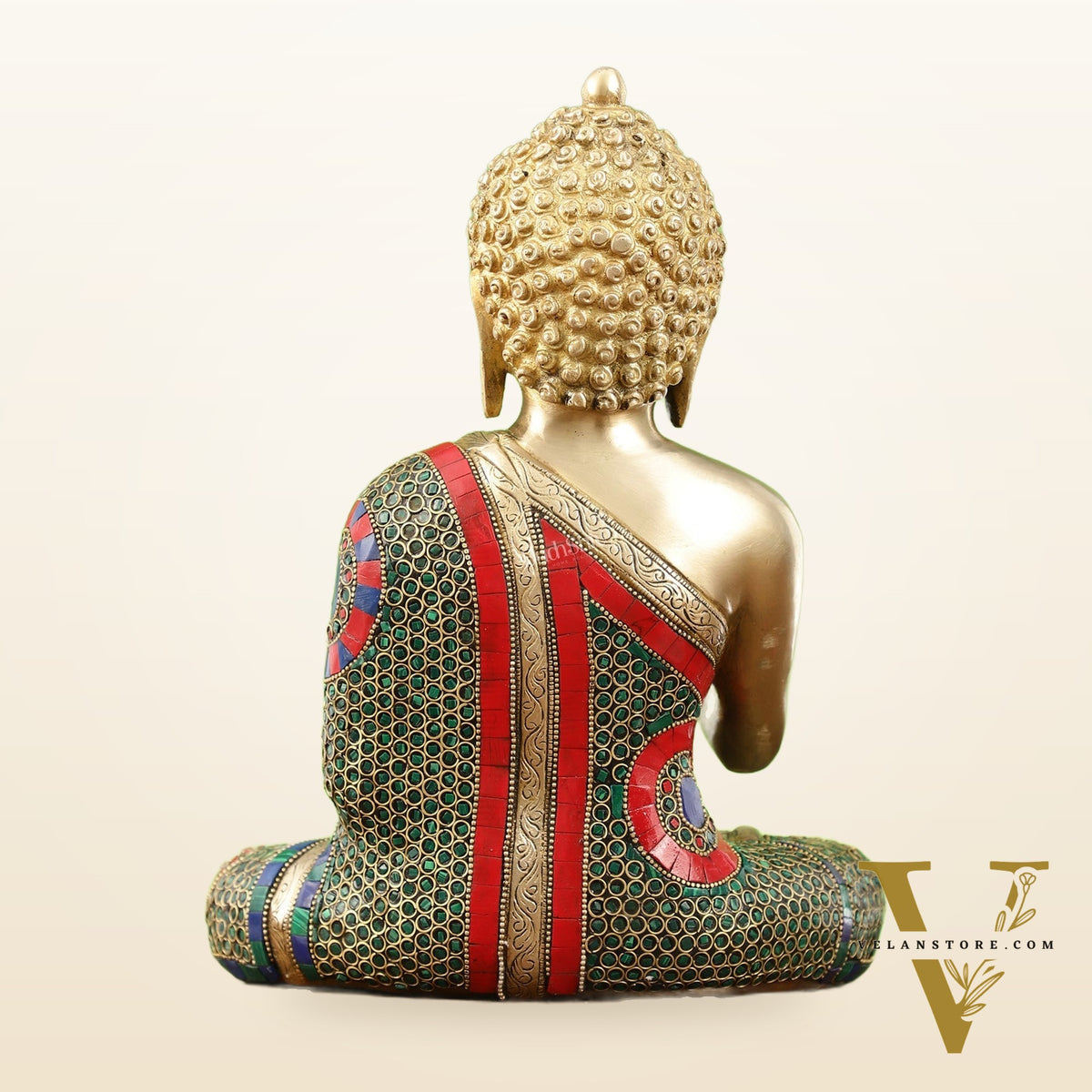 Buddha Aashirwaad Brass Idol with Meenakari Stonework | 12 inch
