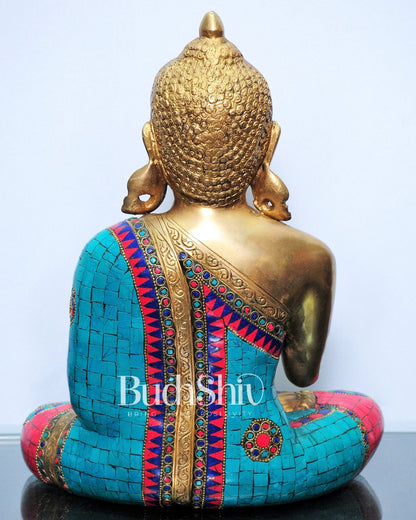 Buddha Aashirwaad Brass Idol with Meenakari Stonework 12 inches