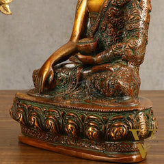 Buddha Bhumisparsha Life Story Engraved Statue - Dual Tone, 9" Height