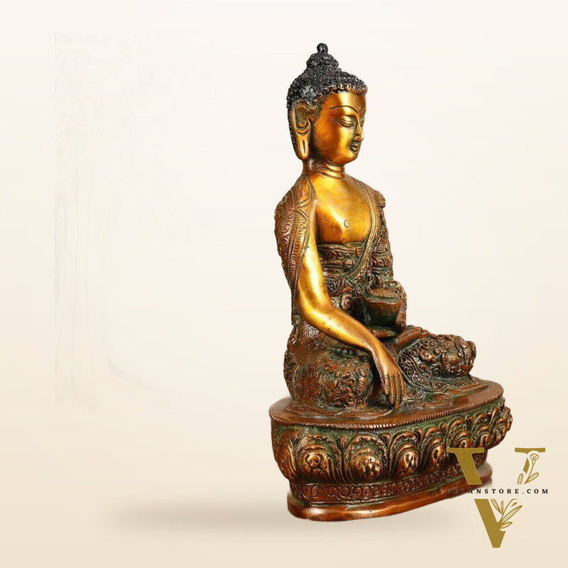 Buddha Bhumisparsha Life Story Engraved Statue - Dual Tone, 9" Height