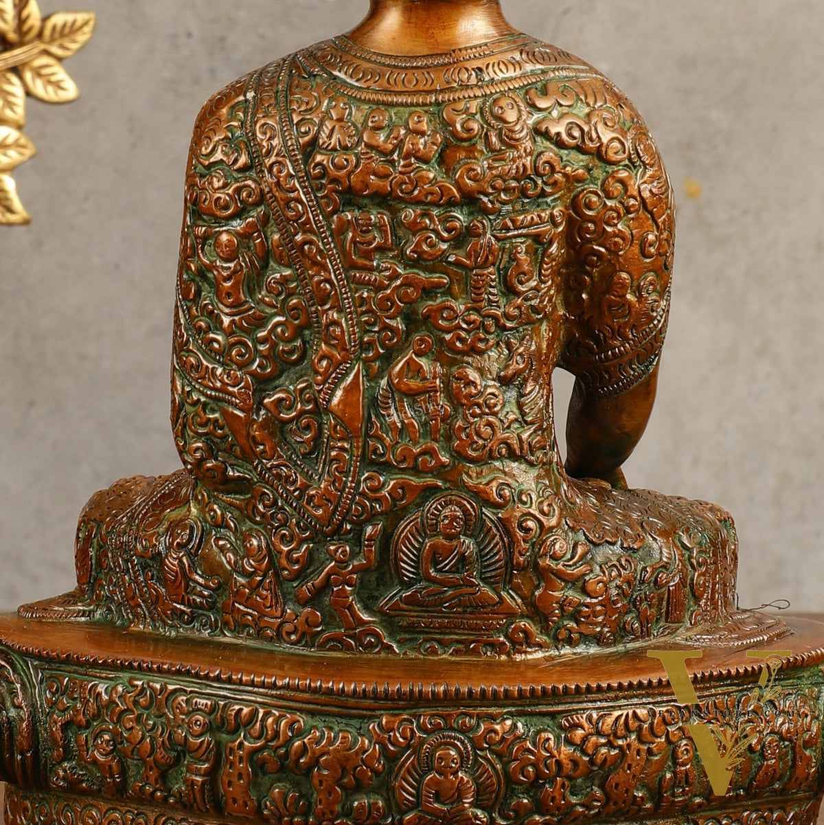 Buddha Bhumisparsha Life Story Engraved Statue - Dual Tone, 9" Height
