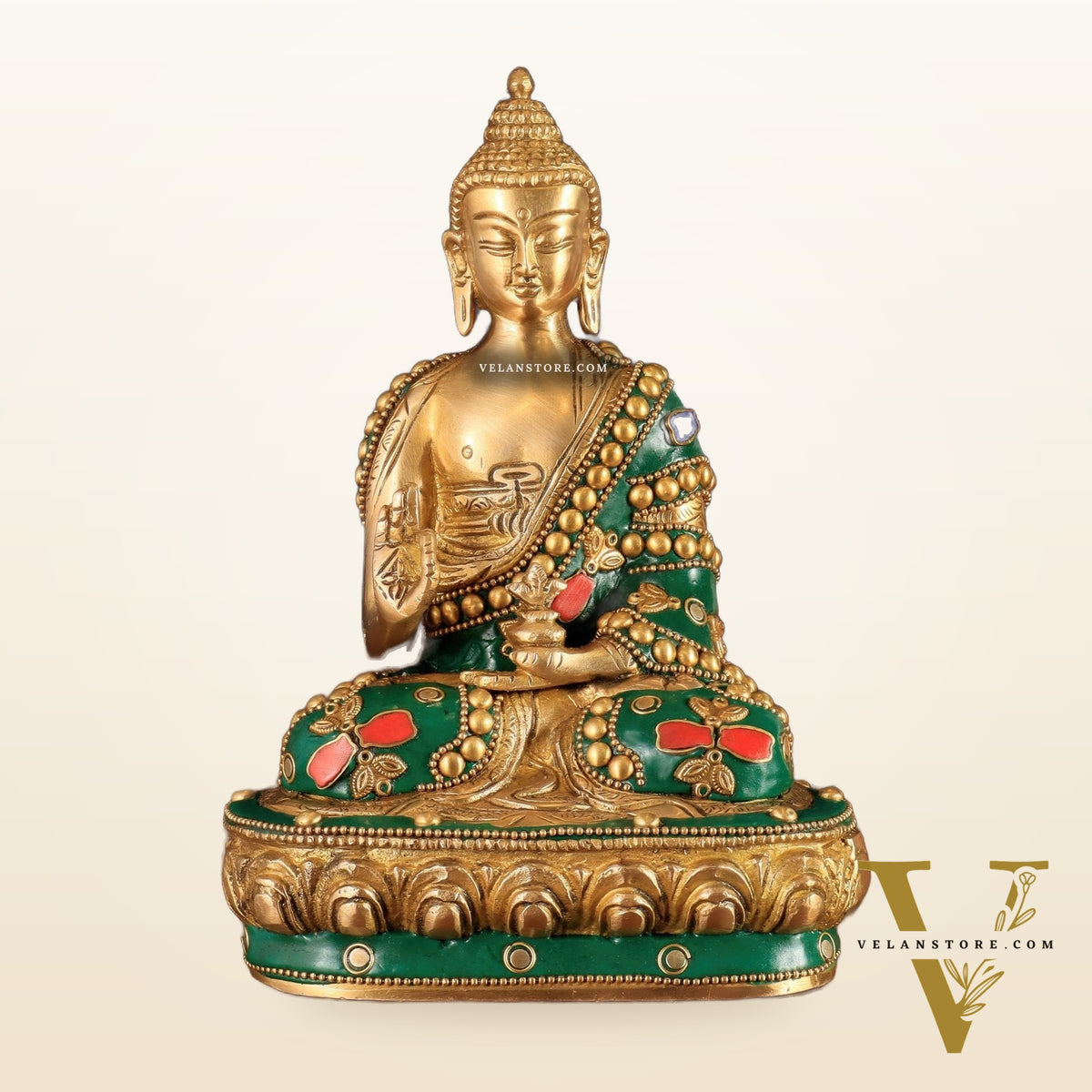 Buddha Brass idol blessing Abhaya mudra 7.5"