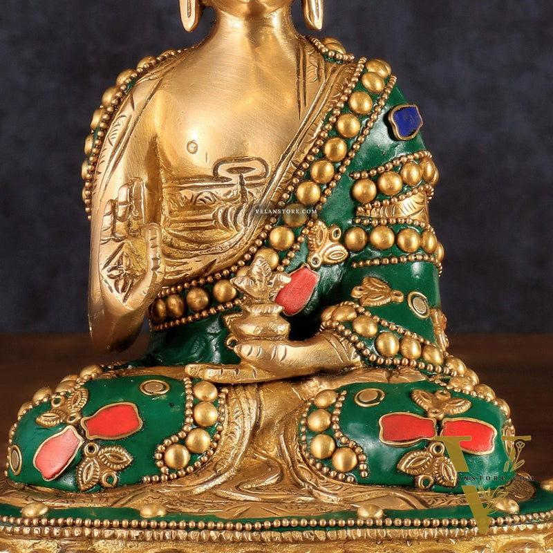 Buddha Brass idol blessing Abhaya mudra 7.5"