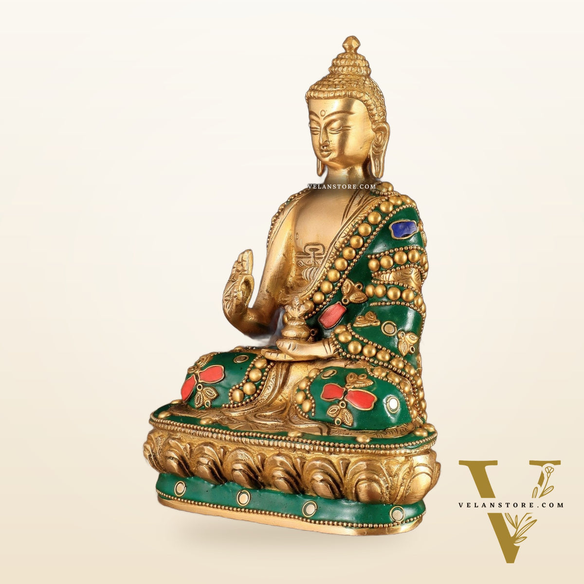 Buddha Brass idol blessing Abhaya mudra 7.5"