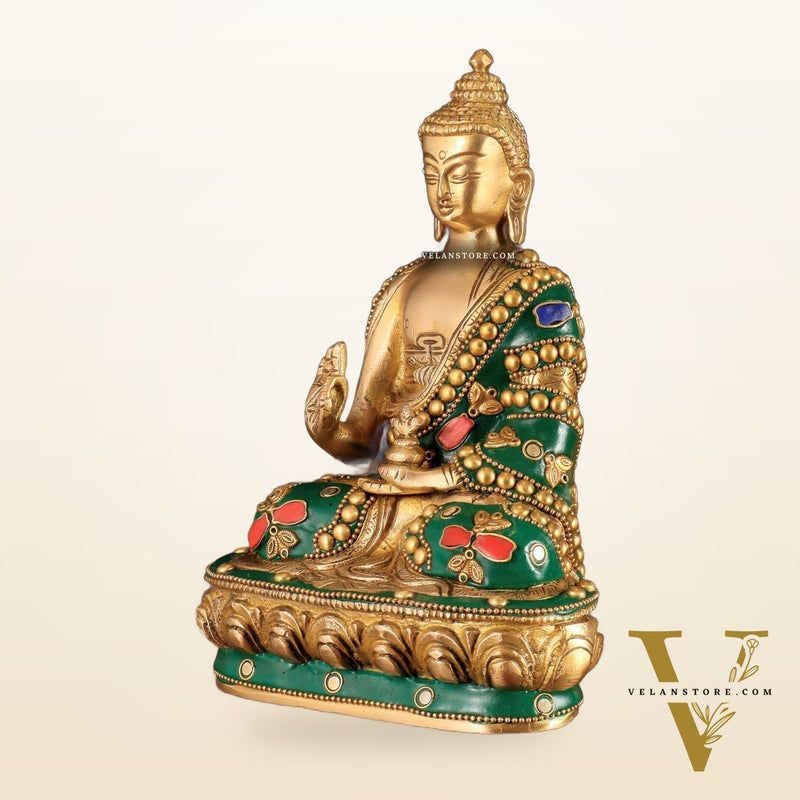 Buddha Brass idol blessing Abhaya mudra 7.5"
