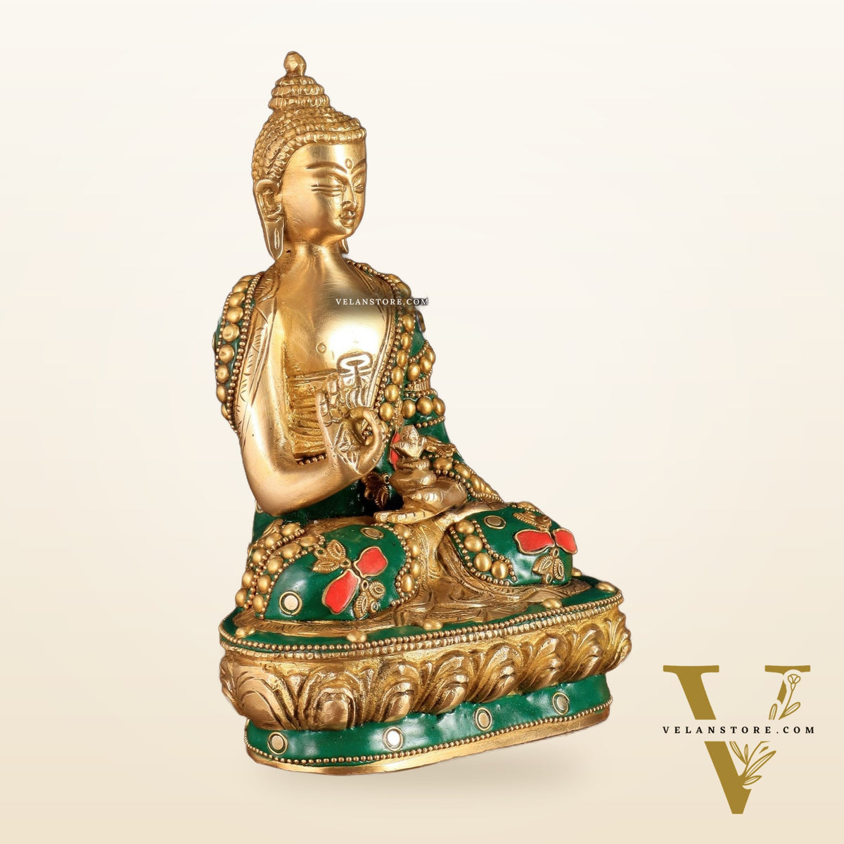 Buddha Brass idol blessing Abhaya mudra 7.5"