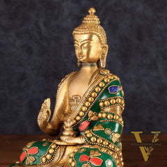 Buddha Brass idol blessing Abhaya mudra 7.5"