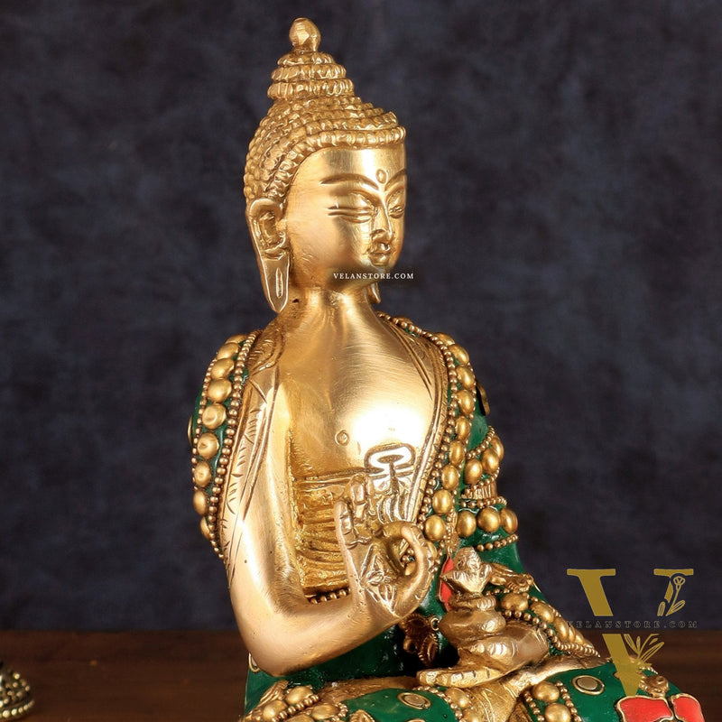 Buddha Brass idol blessing Abhaya mudra 7.5"
