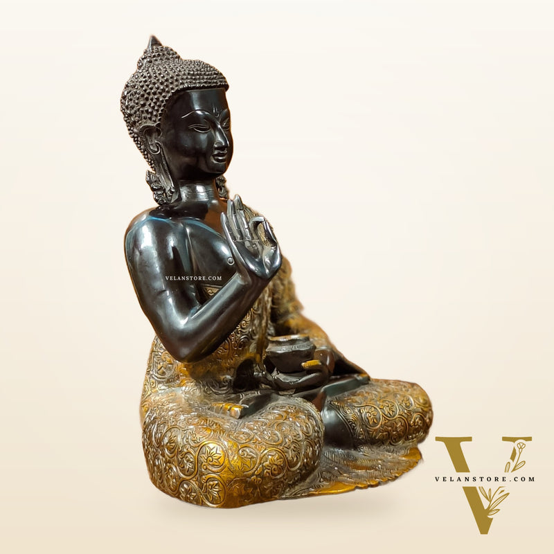 Buddha Brass Idol, Buddha Statue, Brass Buddha Aashirwad Mudra Statue, Black and Golden Finish 17 inches