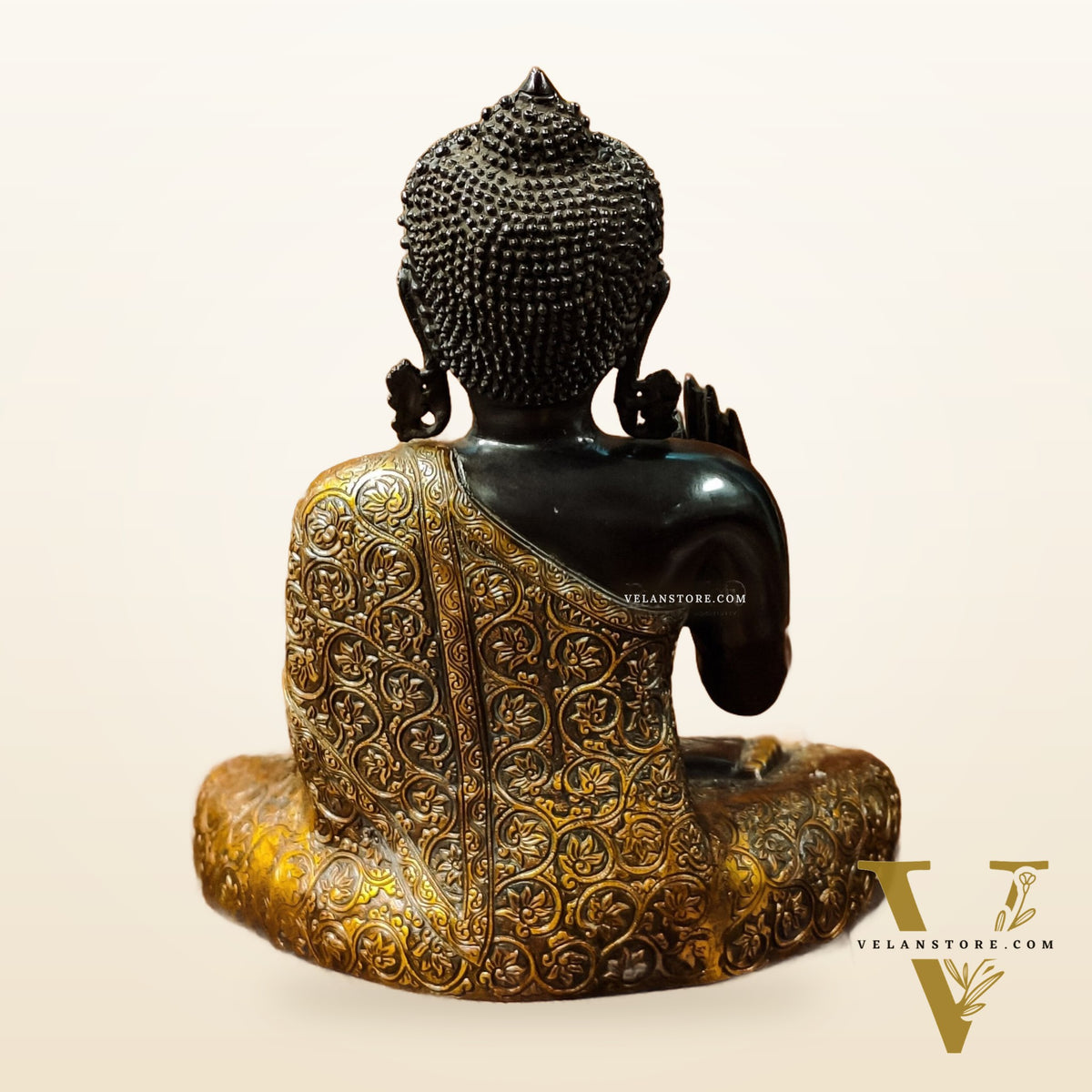 Buddha Brass Idol, Buddha Statue, Brass Buddha Aashirwad Mudra Statue, Black and Golden Finish 17 inches