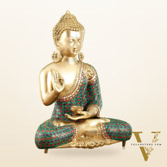 Buddha Brass Idol | Gautama Buddha in Abhayamudra Pose | Handcrafted 20 inch