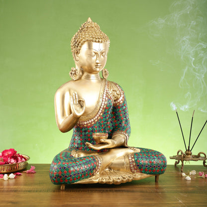 Buddha Brass Idol | Gautama Buddha in Abhayamudra Pose | Handcrafted 20 inch