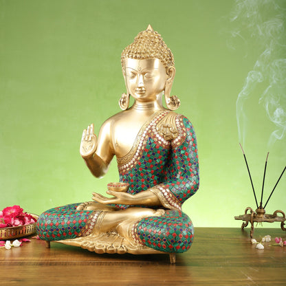 Buddha Brass Idol | Gautama Buddha in Abhayamudra Pose | Handcrafted 20 inch