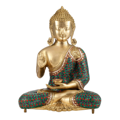 Buddha Brass Idol | Gautama Buddha in Abhayamudra Pose | Handcrafted 20 inch