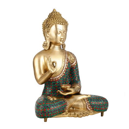 Buddha Brass Idol | Gautama Buddha in Abhayamudra Pose | Handcrafted 20 inch