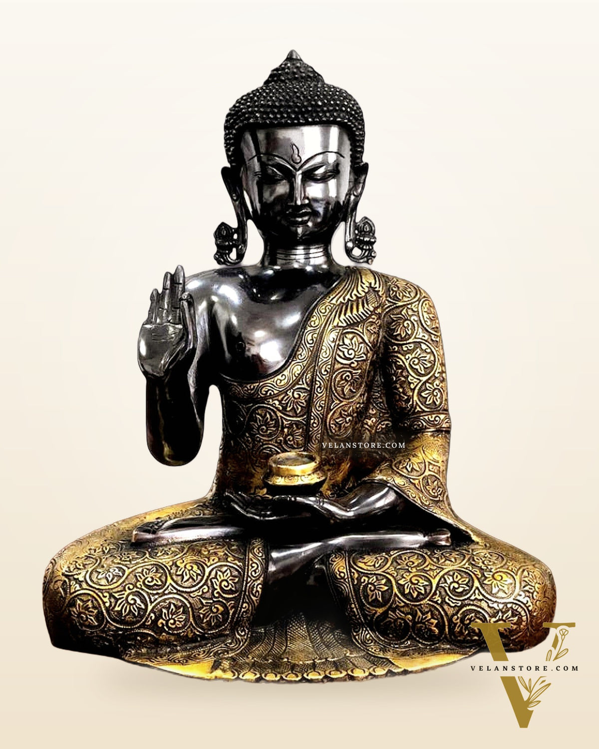 Buddha Brass Idol with Base - Abhaya Mudra Pose 17 inch