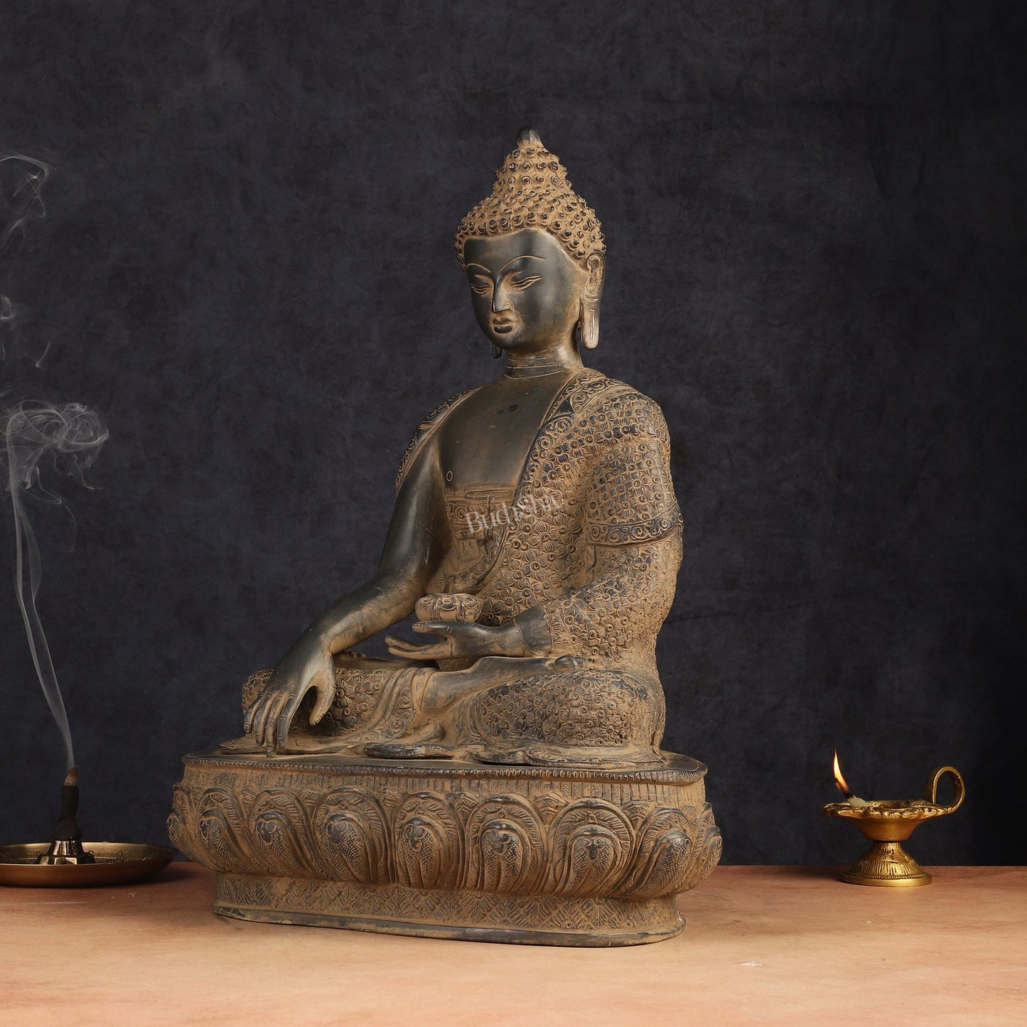 Buddha Brass Statue 16 inch Sand Finish
