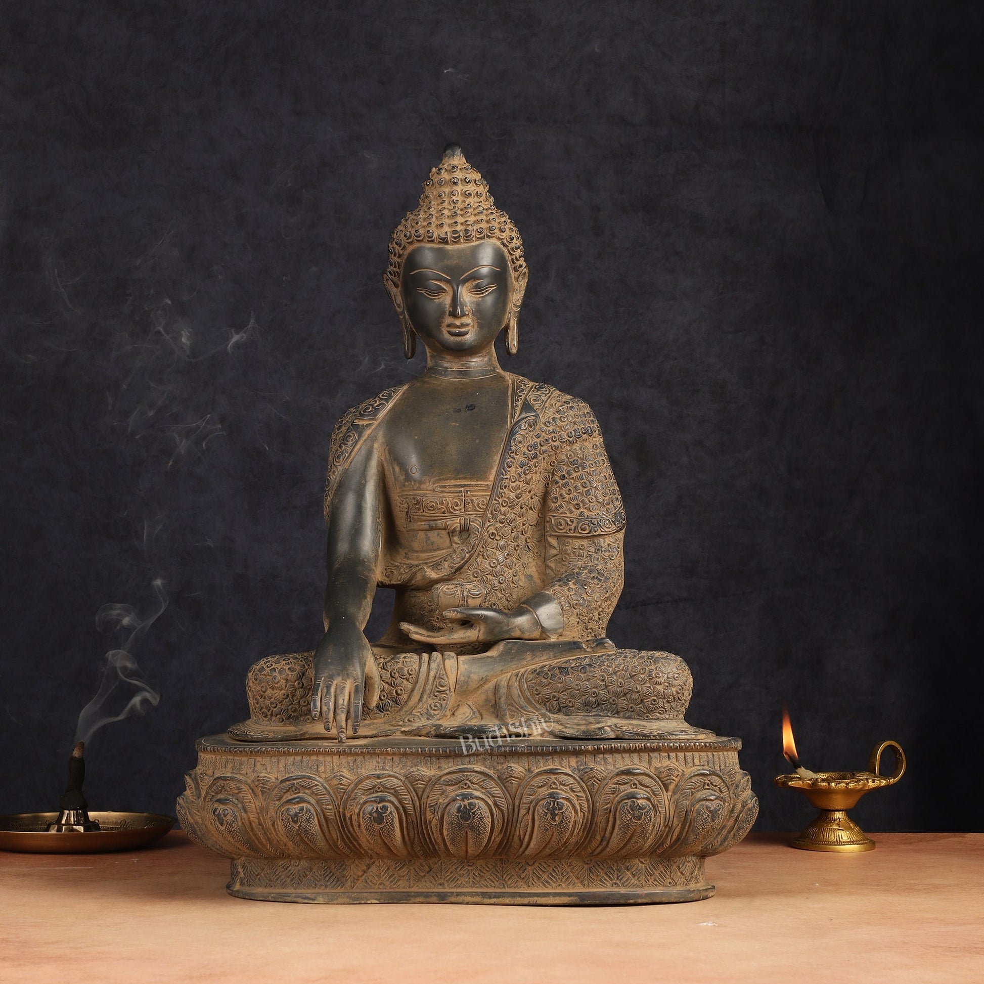 Buddha Brass Statue 16 inch Sand Finish