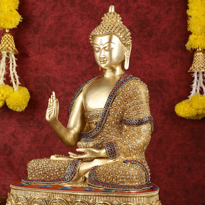 Buddha Brass Statue 16 inch Shakyamuni Mudra