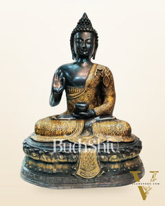 Buddha Brass Statue in Abhaya Mudra 22 inch Black and Golden