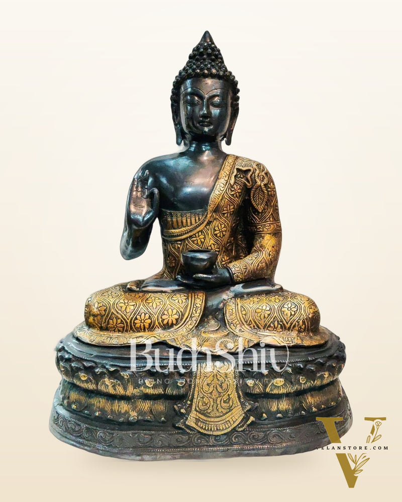 Buddha Brass Statue in Abhaya Mudra 22 inch Black and Golden