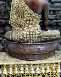 Buddha brass statue in Bhoomisparsha Mudra with a Medicine bowl 22"