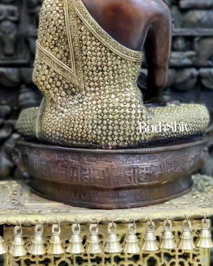 Buddha brass statue in Bhoomisparsha Mudra with a Medicine bowl 22"