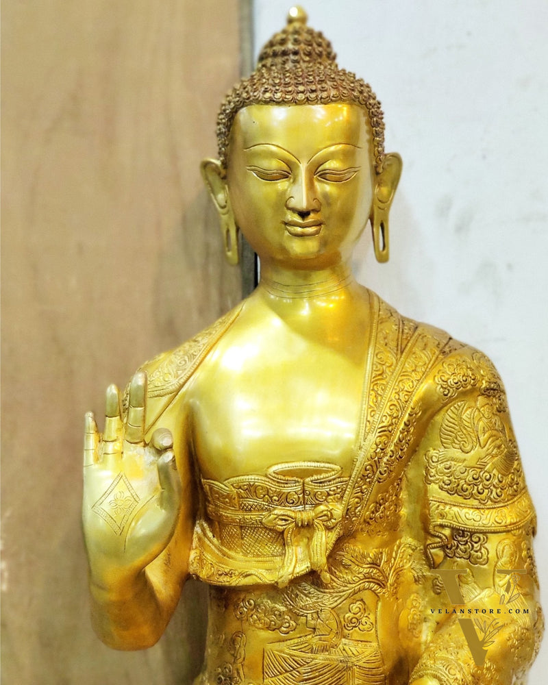 Buddha Brass Statue Lifestory Aashirwaad Mudra 33 inch