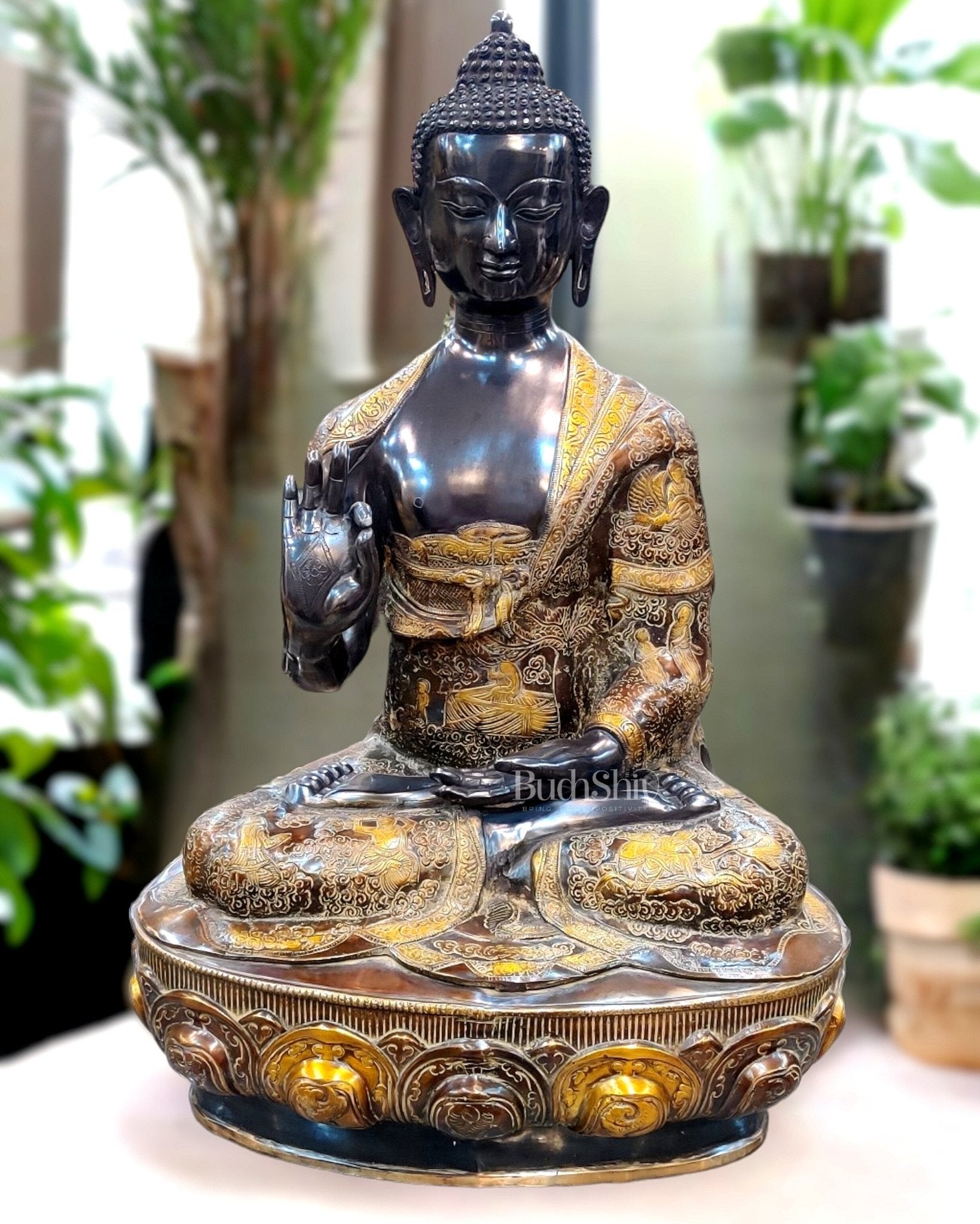 Buddha Brass Statue Lifestory Aashirwaad Mudra 33 inch