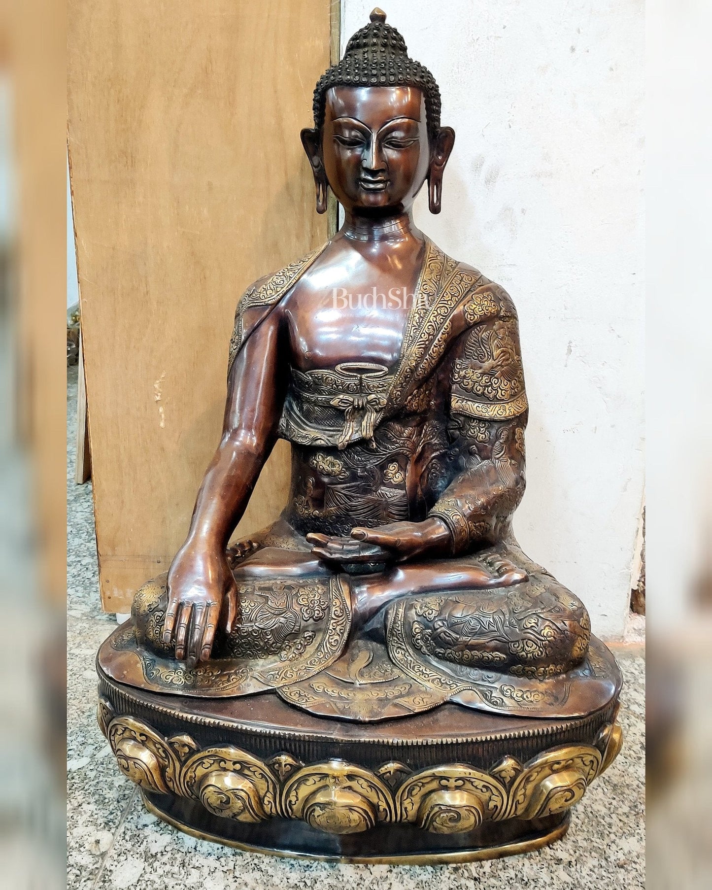 Buddha Brass Statue Lifestory Bhoomisparsha Mudra 33 inch