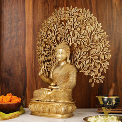 Buddha Brass statue with bodhi tree 25 inches