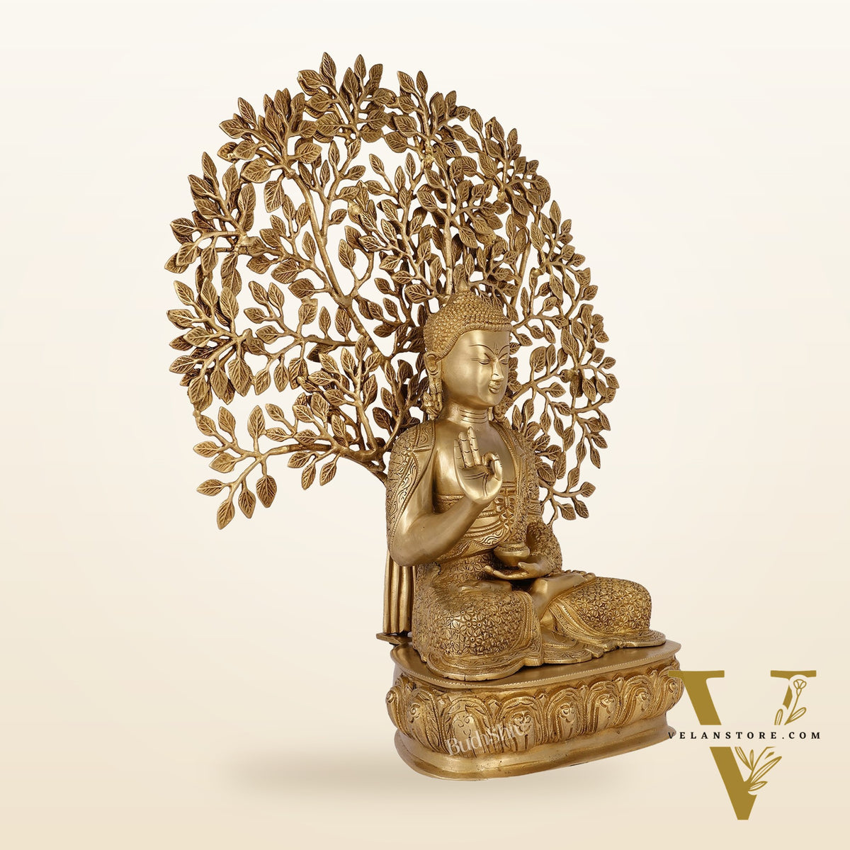 Buddha Brass statue with bodhi tree 25 inches