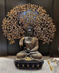 Buddha Brass statue with Bodhi tree 25 inches