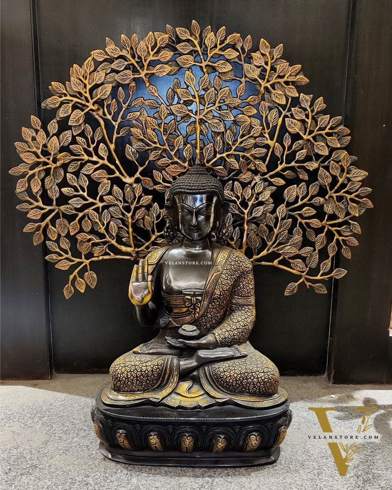 Buddha Brass statue with Bodhi tree 25 inches