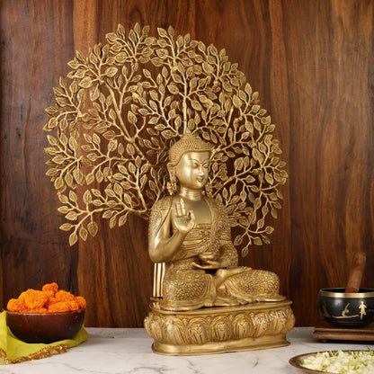 Buddha Brass statue with bodhi tree 25 inches