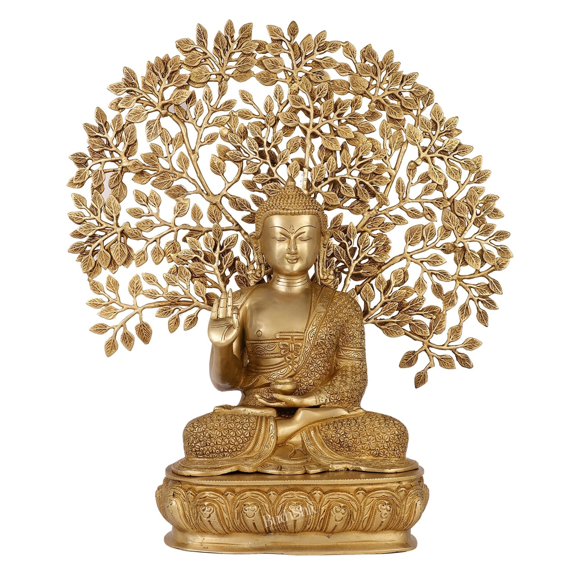 Buddha Brass statue with bodhi tree 25 inches