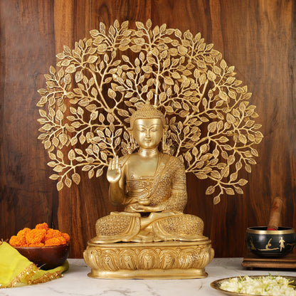 Buddha Brass statue with bodhi tree 25 inches