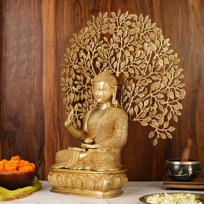 Buddha Brass statue with bodhi tree 25 inches