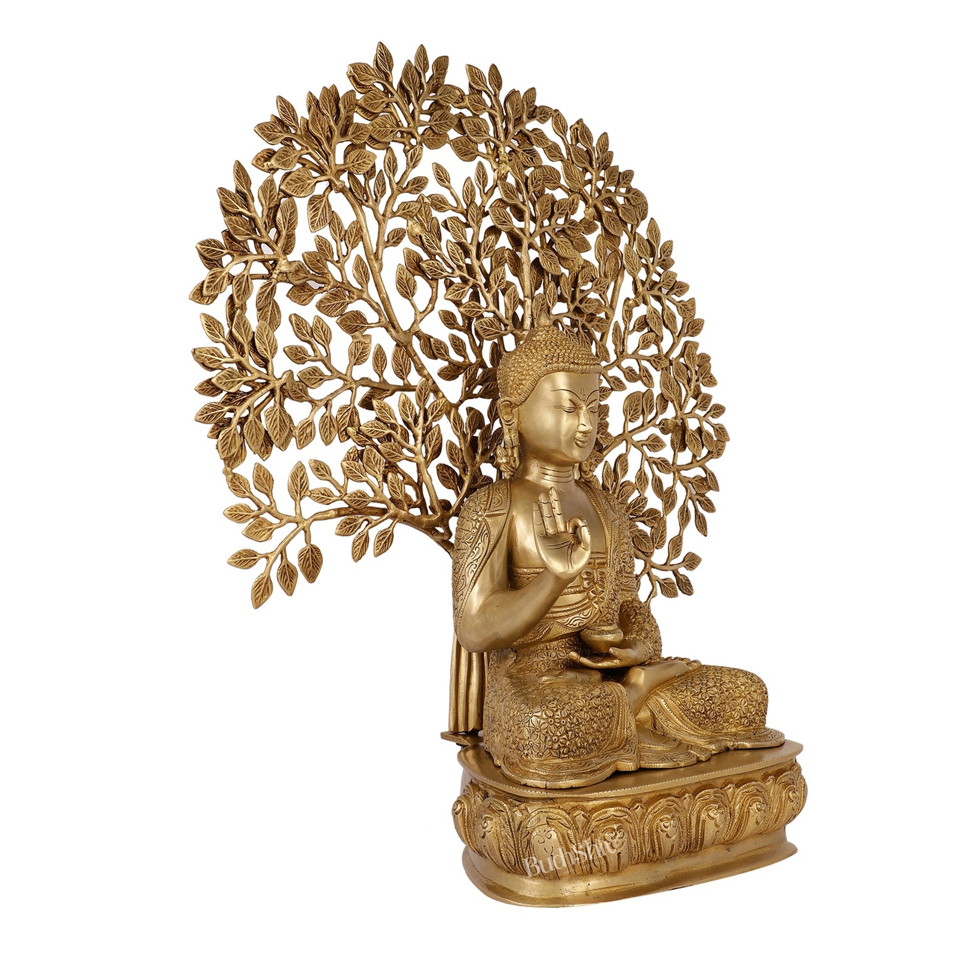 Buddha Brass statue with bodhi tree 25 inches