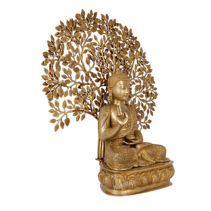 Buddha Brass statue with bodhi tree 25 inches