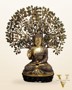 Buddha Brass statue with bodhi tree 25 inches