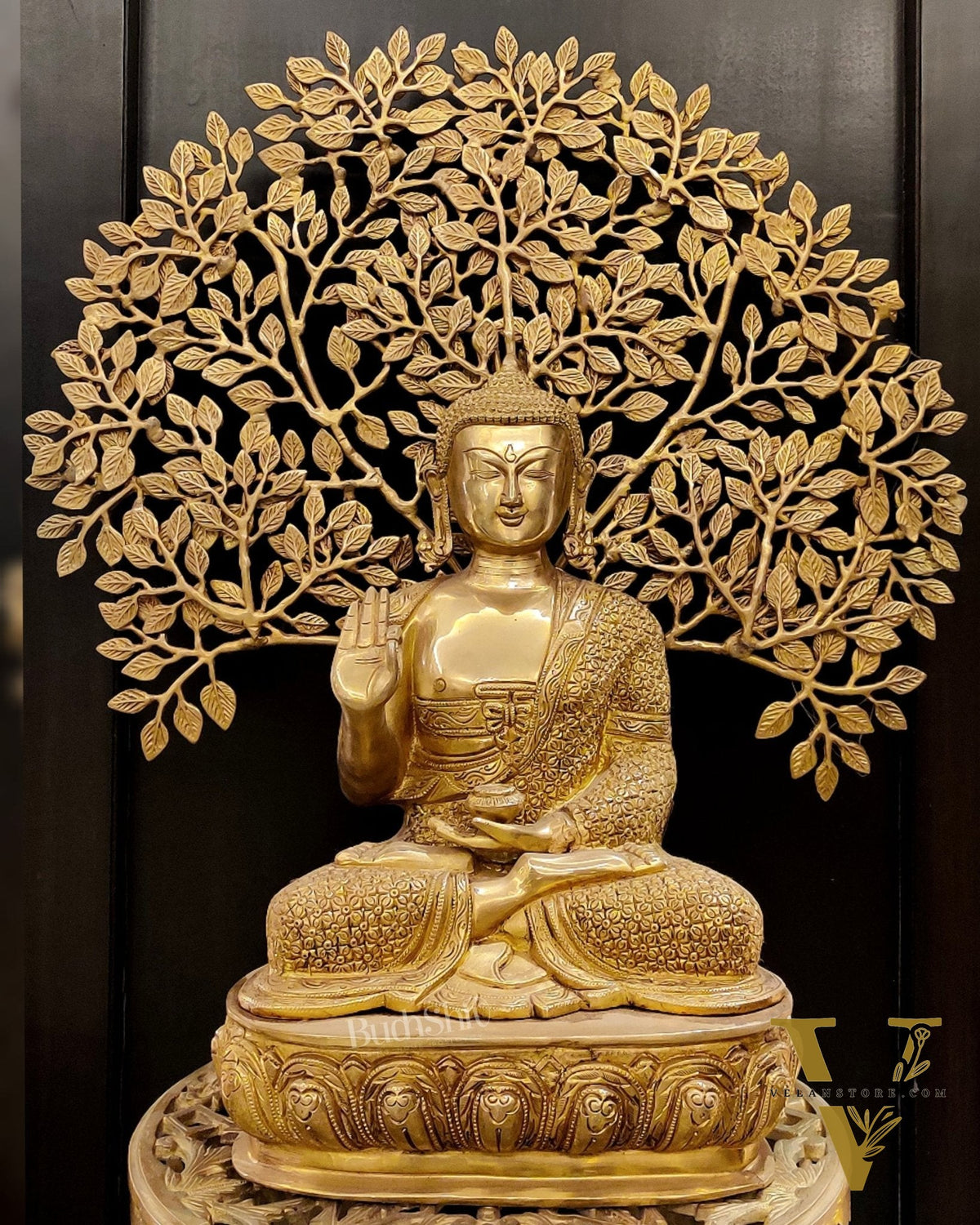 Buddha Brass statue with bodhi tree 25 inches