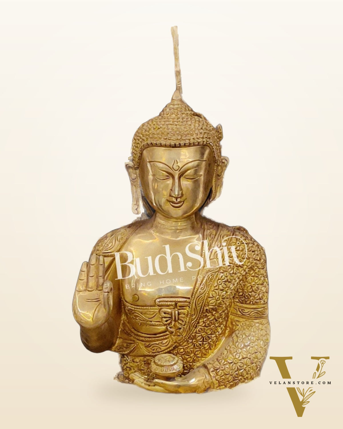 Buddha Brass statue with bodhi tree 25 inches
