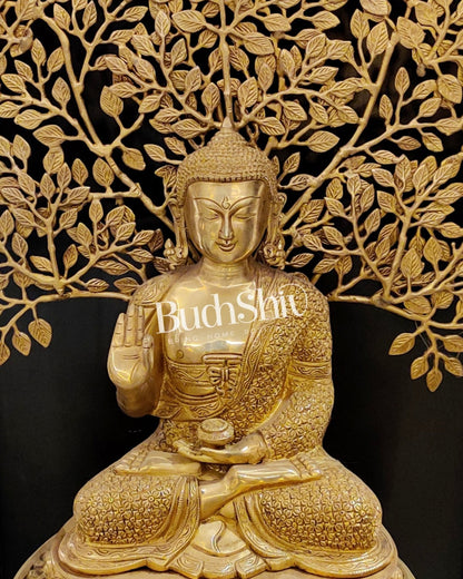 Buddha Brass statue with bodhi tree 25 inches